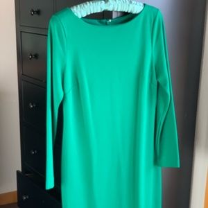 Talbots sheath dress - bright green, long sleeves.